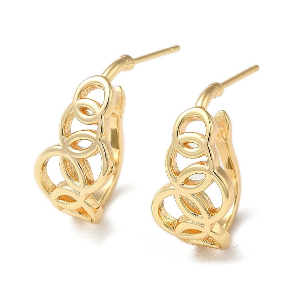 

PandaHall Brass Ring Stud Earrings, Half Hoop Earrings, Real 18K Gold Plated, 21x10mm Brass Ring