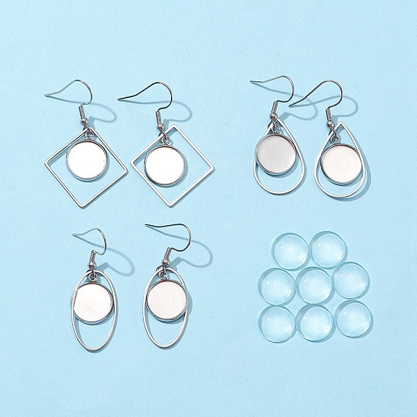 

PandaHall DIY Geometry Dangle Earrings Making Kit, Including Oval & Rhombus & Teardrop 304 Stainless Steel Earring Hooks, Glass Cabochons...