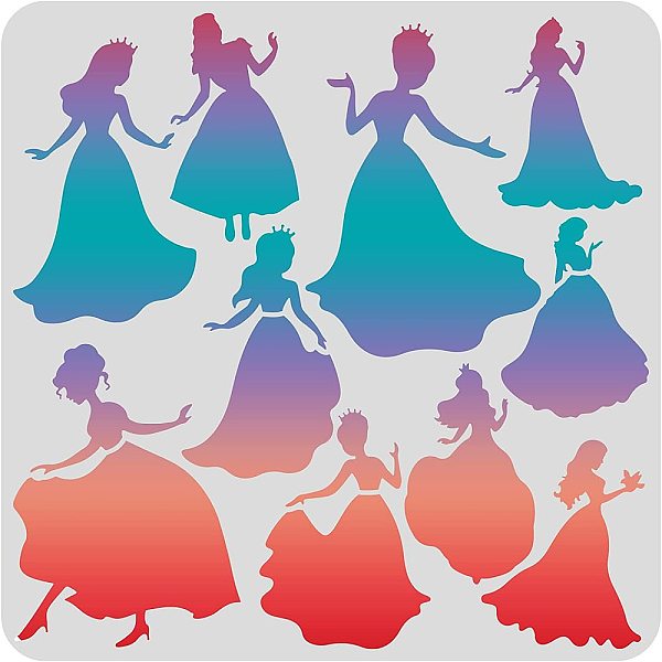 PandaHall FINGERINSPIRE Princess Stencils Template 11.8x11.8 inch/30x30cm Plastic 10 Princess Drawing Painting Stencils Square Queen...