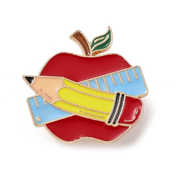 

PandaHall Teacher's Day Theme Rack Plating Light Gold Alloy Brooches, Enamel Pins, Pen, 25x27x1.5mm Alloy+Enamel Pen