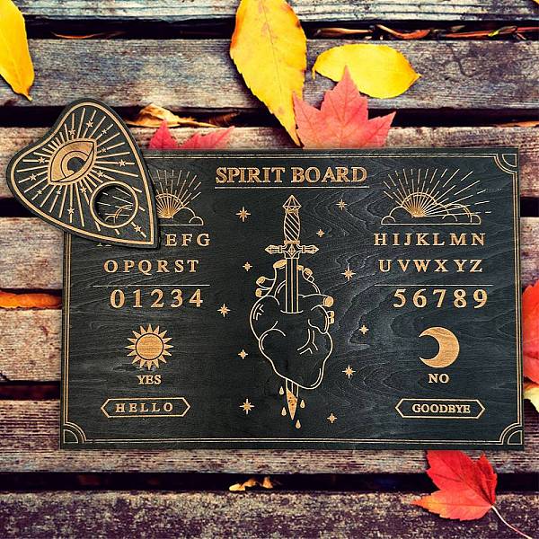 

PandaHall Spirit Talking Board & Planchette Set, Wooden Carving Crystal Energy Board, Divination Supplies, Heart, 200x300x5mm & 85x110x5mm..., Black