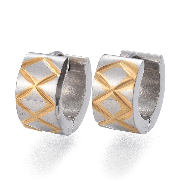 

PandaHall Two Tone 304 Stainless Steel Huggie Hoop Earrings, Textured, Ring, Golden & Stainless Steel Color, 13x13.5x7mm, Pin: 1mm 304...