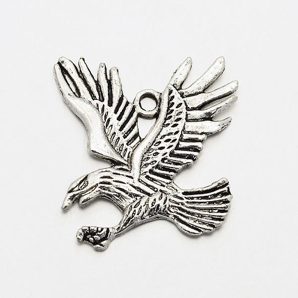 

PandaHall Eagle/Hawk Charm Tibetan Style Zinc Alloy Pendants, Antique Silver, 35x32x1.5mm, Hole: 2.5mm Alloy Bird