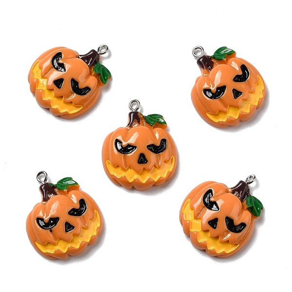 

PandaHall Halloween Opaque Resin Pendants, with Platinum Tone Iron Loops, Pumpkin, Orange, 29x23.5x8mm, Hole: 2mm Resin Pumpkin Orange