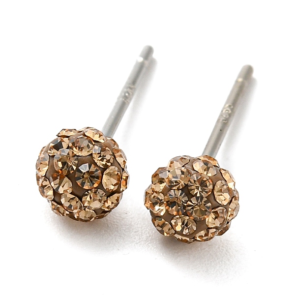 

PandaHall Valentines Day Gift for Her, 925 Sterling Silver Austrian Crystal Rhinestone Stud Earrings, Ball Stud Earrings, Round, 246_Lt...., Yellow