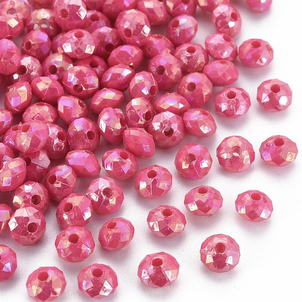 

PandaHall Opaque Acrylic Beads, AB Color Plated, Faceted Rondelle, Cerise, 6mm, Hole: 1.5mm, about 6200pcs/500g. Acrylic Rondelle Red