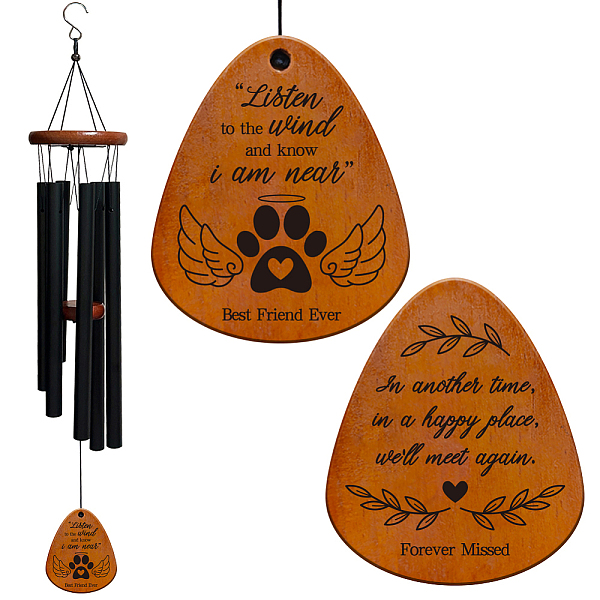 

PandaHall Aluminum Pendant Decorations, with Wood Finding, Wind ChimeChime, Paw Print, 650x81.3mm Wood Paw Print