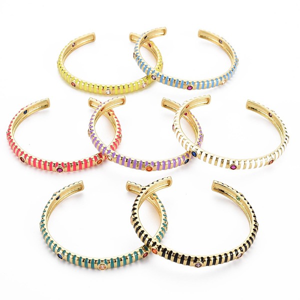 

PandaHall Stripe Enamel Cuff Bangle, Real 18K Gold Plated Brass Thin Open Bangle for Women, Nickel Free, Mixed Color, Inner Diameter..., Multicolor