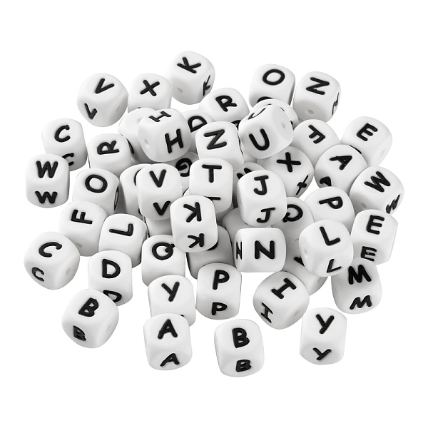 

PandaHall 52Pcs 26 Style Food Grade Eco-Friendly Silicone Beads, Chewing Beads For Teethers, DIY Nursing Necklaces Making, Letter Style..., White