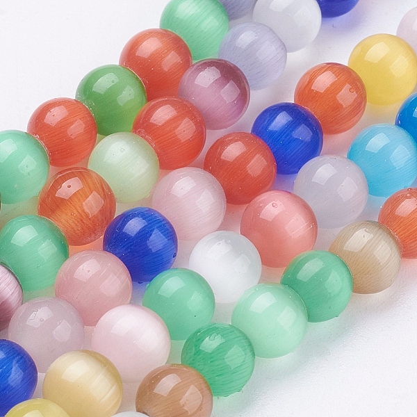 

PandaHall Cat Eye Beads Strands, Round, Mixed Color, 6mm, Hole: 1mm, about 66pcs/strand, 14 inch Glass Round Multicolor