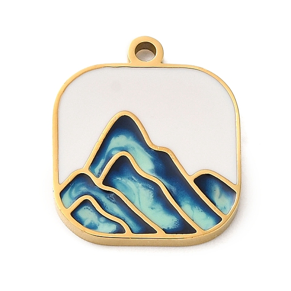 

PandaHall Ion Plating(IP) 304 Stainless Steel Enamel Pendants, Laser Cut, Square with Mountain Charm, Real 18K Gold Plated, 17x15x1.5mm...
