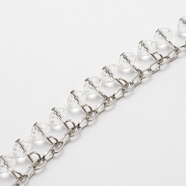 

PandaHall Handmade Faceted Rondelle Glass Beads Chains for Necklaces Bracelets Making, with Iron Cable Chains and Eye Pin, Unwelded, Clear...