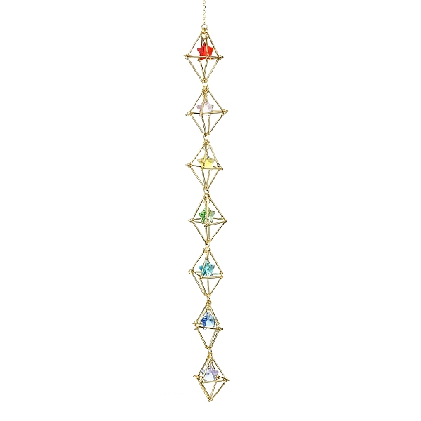 

PandaHall Brass Pouch Transparent Glass Star Pendant Decorations, for Home Decorations, Golden, 375mm Glass Star
