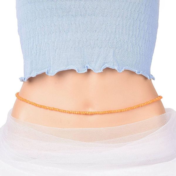 

PandaHall Waist Beads, Glass Seed Beaded Stretch Waist Chain for Women, Dark Orange, 31-1/2 inch(80cm), Beads: 5mm Glass
