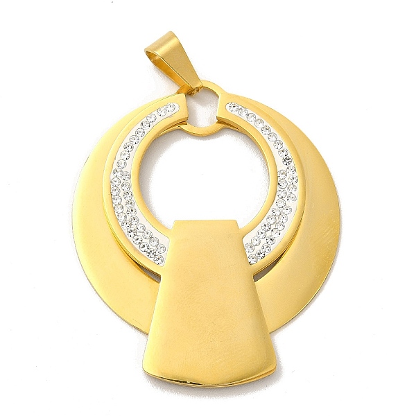 

PandaHall Ion Plating(IP) 304 Stainless Steel Pendants, with Crystal Rhinestones, Ring Charms, Golden, 48.5x40.5x3mm, Hole: 9x55mm Stainless..., Clear