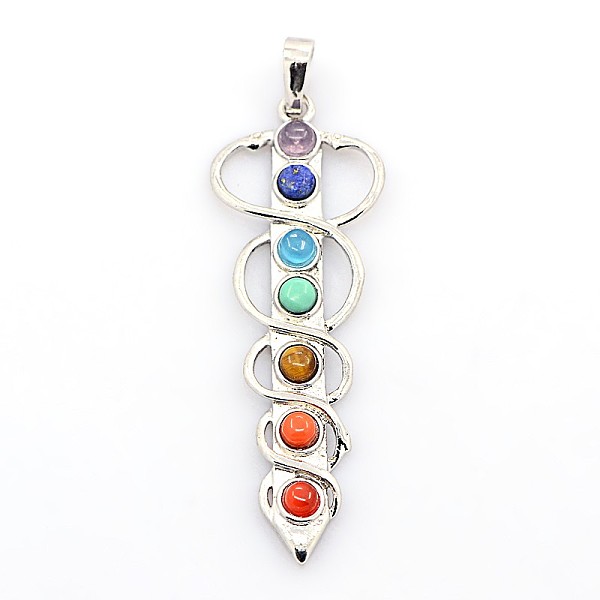

PandaHall Gemstone Chakras Pendants, with Alloy Findings, Platinum, 58x20x4mm, Hole: 5x8mm Mixed Stone Others