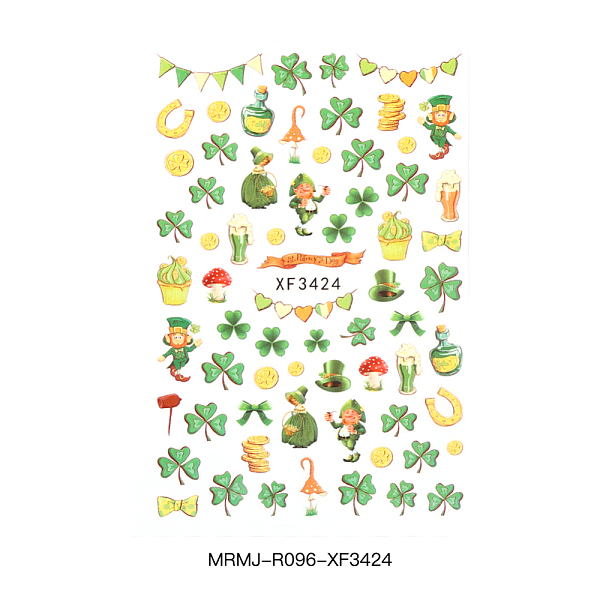 

PandaHall Self Adhesive Nail Art Stickers Decals for Ireland, for Nail Tips Decorations, Clover Pattern, Lime Green, 95x64mm Paper Clover