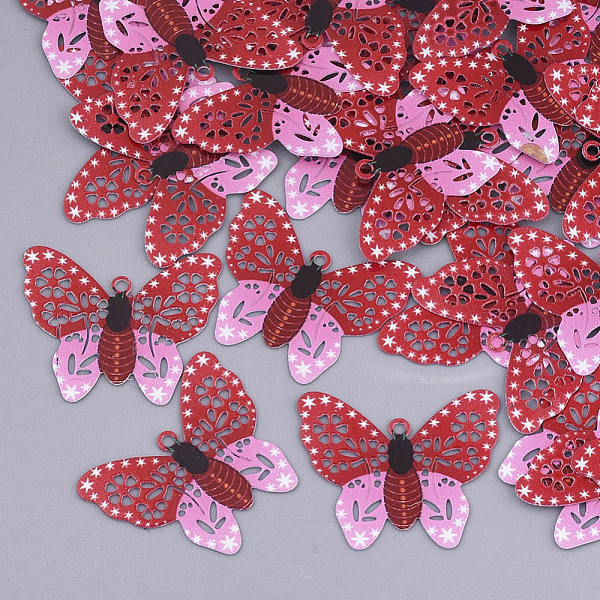 

PandaHall Printed Brass Pendants, Etched Metal Embellishments, Butterfly, Dark Red, 15.5x19x0.3mm, Hole: 1mm Brass Butterfly Red
