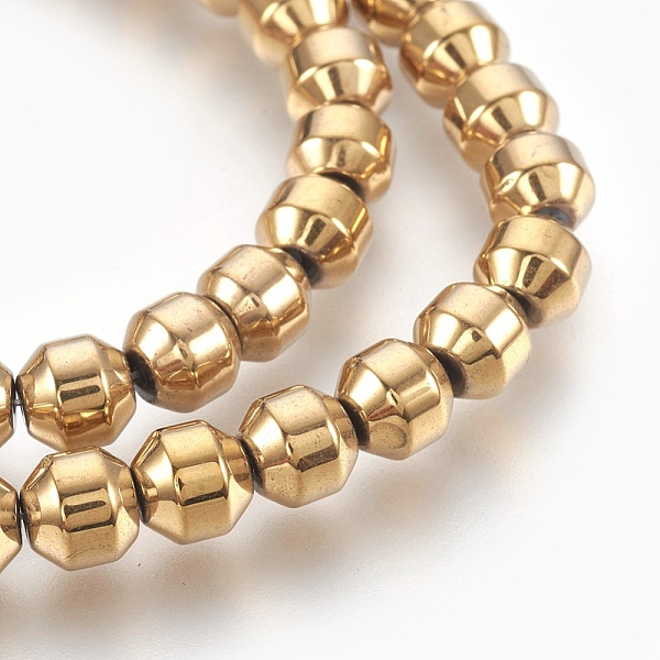 

PandaHall Electroplated Non-magnetic Synthetic Hematite Bead Strand, Round, Faceted, Golden Plated, 6x6mm, Hole: 0.7mm, about 67pcs/strand...