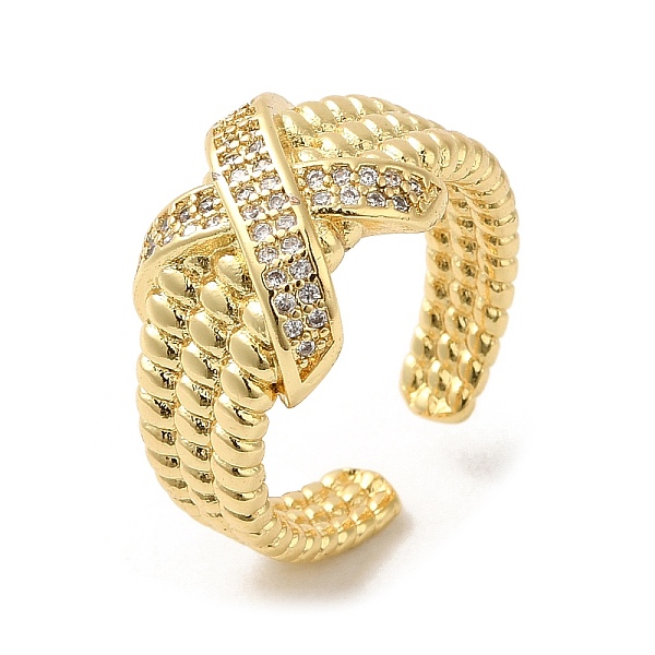 

PandaHall Rack Plating Real 18K Gold Plated Brass Criss Cross Open Cuff Rings, with Cubic Zirconia, Long-Lasting Plated, Lead Free & Cadmium..., Clear