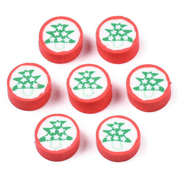 

PandaHall Handmade Polymer Clay Beads, Flat Round with Christmas Tree, Green, 9x4~5mm, Hole: 1.4~1.8mm Polymer Clay Flat Round Green