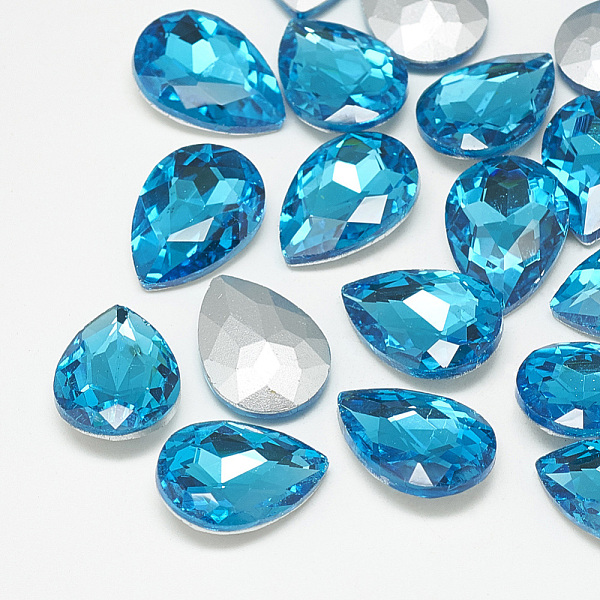 

PandaHall Pointed Back Glass Rhinestone Cabochons, Back Plated, Faceted, teardrop, Aquamarine, 18x13x5mm Glass Rhinestone Teardrop Blue