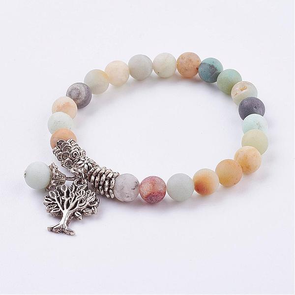 

PandaHall Natural Amazonite Stretch Bracelets, with Tibetan Style Pendants, Frosted, 2 inch(51mm) Amazonite