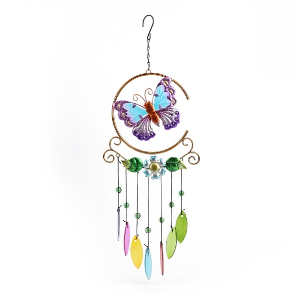 

PandaHall Glass Wind Chime, Art Pendant Decoration, with Iron Findings, for Garden, Window Decoration, Butterfly, 560x20mm Iron Butterfly