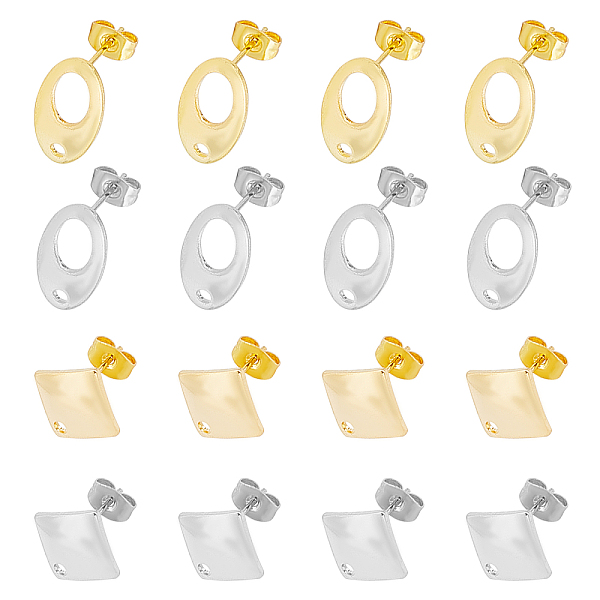 

PandaHall Unicraftale 304 Stainless Steel Stud Earring Findings, with Ear Nuts, Oval & Rhombus, Golden & Stainless Steel Color, 80pcs/box...
