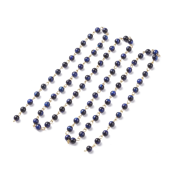 

PandaHall 3.28 Feet Handmade Natural Tiger Eye Dyed & Heated Beaded Chains, with 304 Stainless Steel Findings, Unwelded, Golden, Prussian...