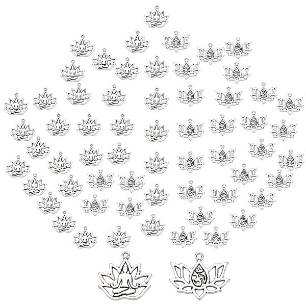 60Pcs 2 Style Tibetan Style Alloy Yoga Theme Pendants