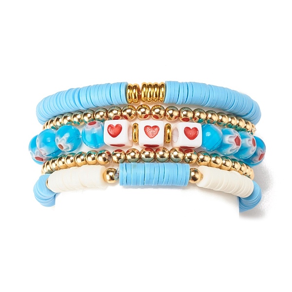 

PandaHall 5Pcs 5 Style Polymer Clay Heishi Beaded Stretch Bracelets Set, Handmade Millefiori Lampwork Bracelets with Heart for Women, Deep...