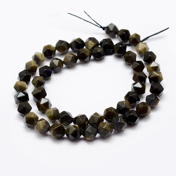 

PandaHall Natural Golden Sheen Obsidian Beads Strands, Star Cut Round Beads, Faceted, 8mm, Hole: 1mm, about 47pcs/strand, 14.7 inch Golden...