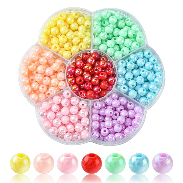 

PandaHall 490Pcs 7 Style Opaque Acrylic Beads, AB Color Plated, Round, Mixed Color, 6x5mm, Hole: 1.8mm, about 70pcs/color Acrylic Round..., Multicolor