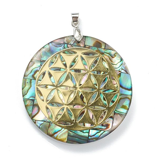 

PandaHall Natural Abalone Shell/Paua Shell Pendants, Alchemy Pendants, Mosaic Pattern, with Platinum Plated Brass Findings and Gold Foil...