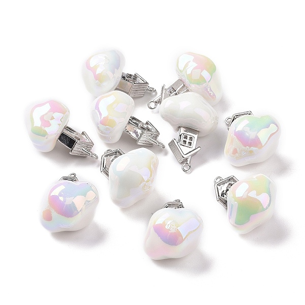 PandaHall UV Plating Rainbow Iridescent Opaque Acrylic Pendants, with Platinum Plated Alloy House, Cloud Charms, White, 26x20x16mm, Hole...