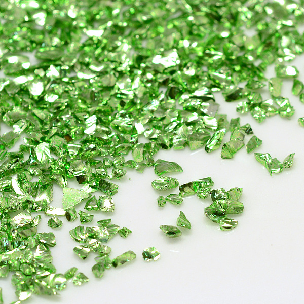 

PandaHall Piezo Glass Beads, No Hole Beads, Chip, Lime, 0.6~1x0.6~1mm, about 440~450g/bag Glass Chip Green