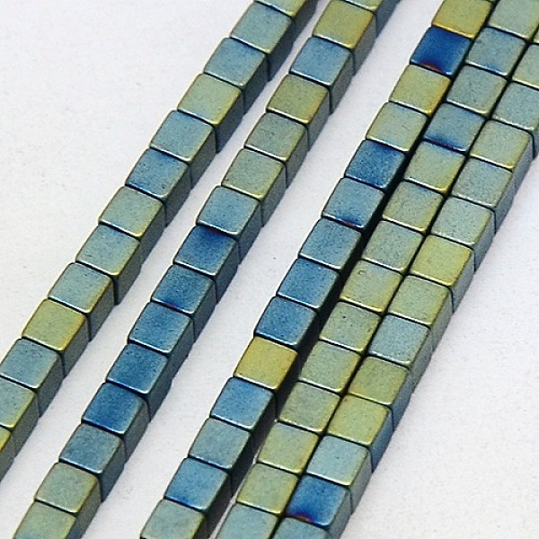 

PandaHall Electroplate Non-magnetic Synthetic Hematite Beads Strands, Frosted, Cube, Grade A, Green Plated, 3x3x3mm, Hole: 1mm, about...