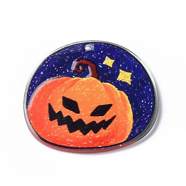 

PandaHall Halloween Theme Opaque Printed Acrylic Pendants, Oval Charms, Pumpkin, 38x42x2mm, Hole: 2mm Acrylic Pumpkin
