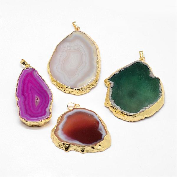 

PandaHall Electroplated Natural & Dyed Agate Big Pendants, with Golden Plated Brass Findings, Mixed Color, 58~72x31~53x6~9mm, Hole: 8x5mm..., Multicolor