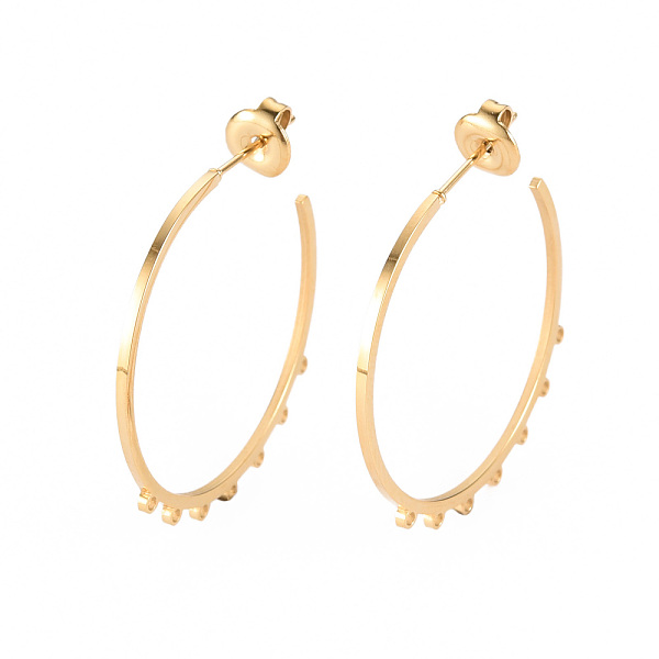 

PandaHall 304 Stainless Steel Stud Earring Findings, Ear Wire, with Earring Backs/Ear Nut and Loop, Real 14K Gold Plated, 30.5x30x1mm, Hole...