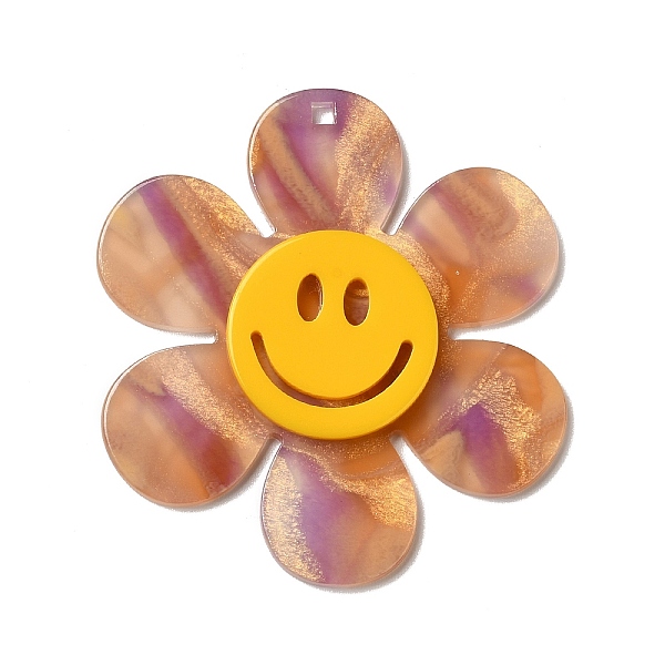 

PandaHall Two Tone Acrylic Big Pendants, Flower with Smiling Face, Thistle, 55x50x4.5mm, Hole: 1.8mm Acrylic Flower Purple