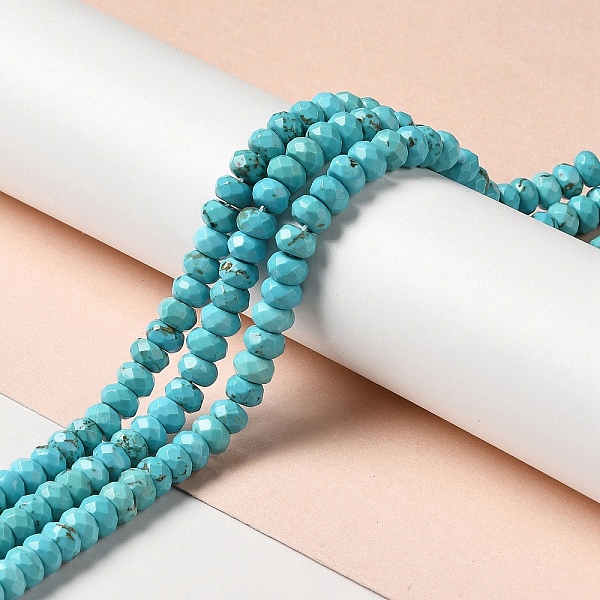 

PandaHall Natural Howlite Beads Strands, Dyed, Faceted, Disc, Turquoise, 6x3.5mm, Hole: 1mm, about 110pcs/strand, 15.20 inch(38.6cm) Howlite..., Green