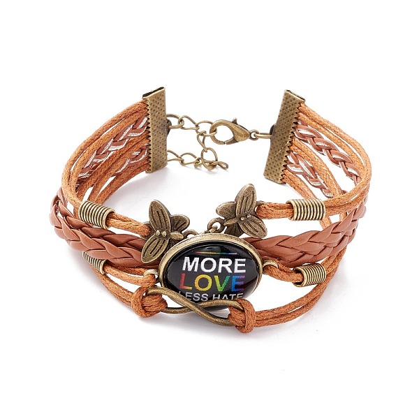 

PandaHall Rainbow Pride Bracelet, More Love Less Hate Flat Round & Butterfly Links Multi-strand Bracelet for Men Women, Chocolate, Word..., Brown
