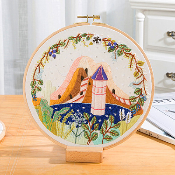 

PandaHall Mountain & River Scenery Pattern Embroidery Starter Kits, including Embroidery Fabric & Thread, Needle, Instruction Sheet...