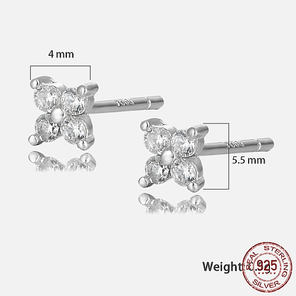 

PandaHall Platinum Rhodium Plated Sterling Silver Flower Stud Earrings, with Cubic Zirconia, with S925 Stamp, Clear, 4x4mm Cubic Zirconia...