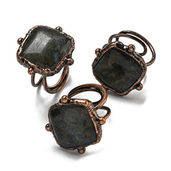 

PandaHall Natural Labradorite Adjustable Rings, with Red Copper Brass Findings, Jewely for Unisex, Square, Adjustable Labradorite Square