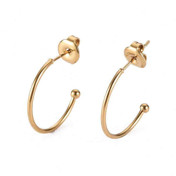 

PandaHall 304 Stainless Steel Stud Earrings, Half Hoop Earrings, with Round Beads and Ear Nuts, Semicircular, Real 14K Gold Plated...