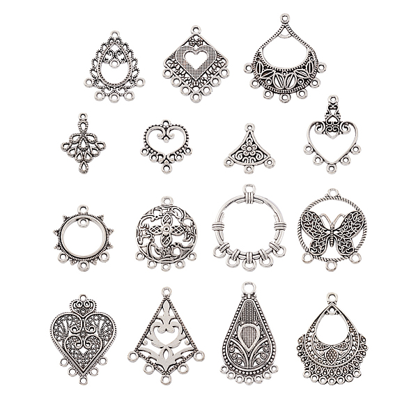 

PandaHall Jewelry 60Pcs 15 Style Tibetan Style Alloy Chandelier Component Links, Hollow, Heart/Teardrop/Rhombus, Antique Silver...