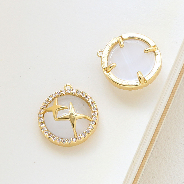 

PandaHall Brass Micro Pave Cubic Zirconia Pendants, with Cat Eyes, Half Round, Star, 15x14mm Brass+Cubic Zirconia Star Clear
